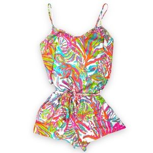 Lilly Pulitzer Deanna Pink Multi-Color Print Romper | EUC Size Small
